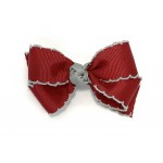 Red (Cranberry) / Gray Pico Stitch Bow - 3 inch